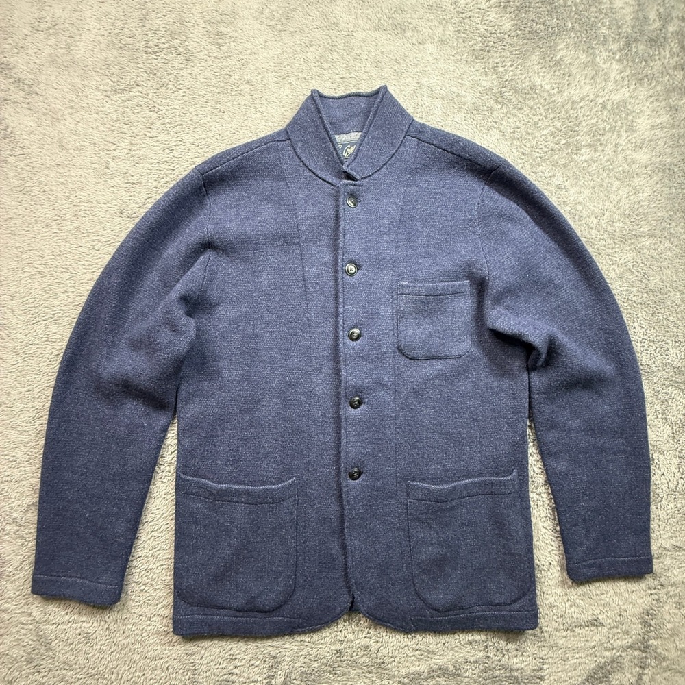 Grayers Nelson Jacquard Cardigan Jacket Mens L Blue Lambswool Blend Slim Fit